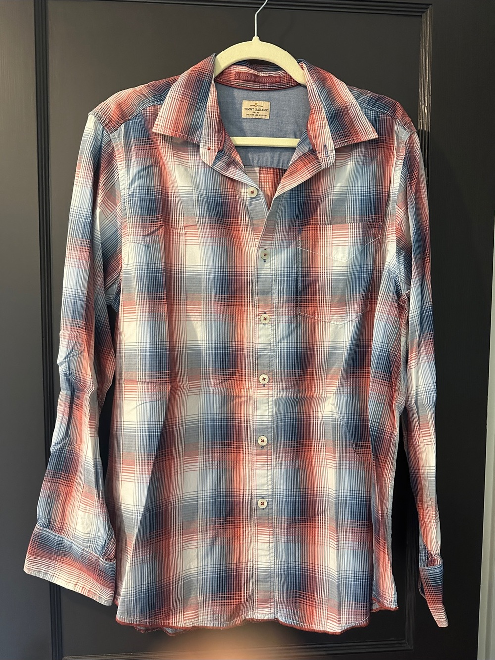 Tommy Bahama Red, Blue & White Plaid Casual Button-Down Shirt